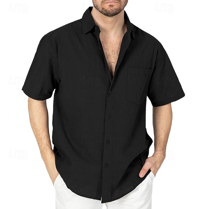 Voor heren Overhemd Linnen overhemd Zomer overhemd Strand Kleding Overhemd met knopen Overhemden zonder broek Vakantie Casual Zwart Wit Marineblauw Hemelsblauw Korte Mouw Strijkijzer Zomer Lente zomer 2025 - $21.99 –P5