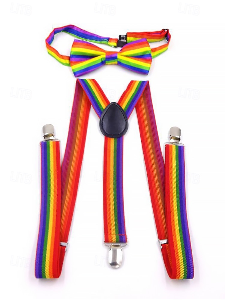 Sett med regnbuesløyfer og bukseseler – justerbart elastisk tilbehør for menn og kvinner, livlig pride-antrekk for LHBT-festivaler, parader, fester og temaarrangementer 2025 - $11.99 –P6