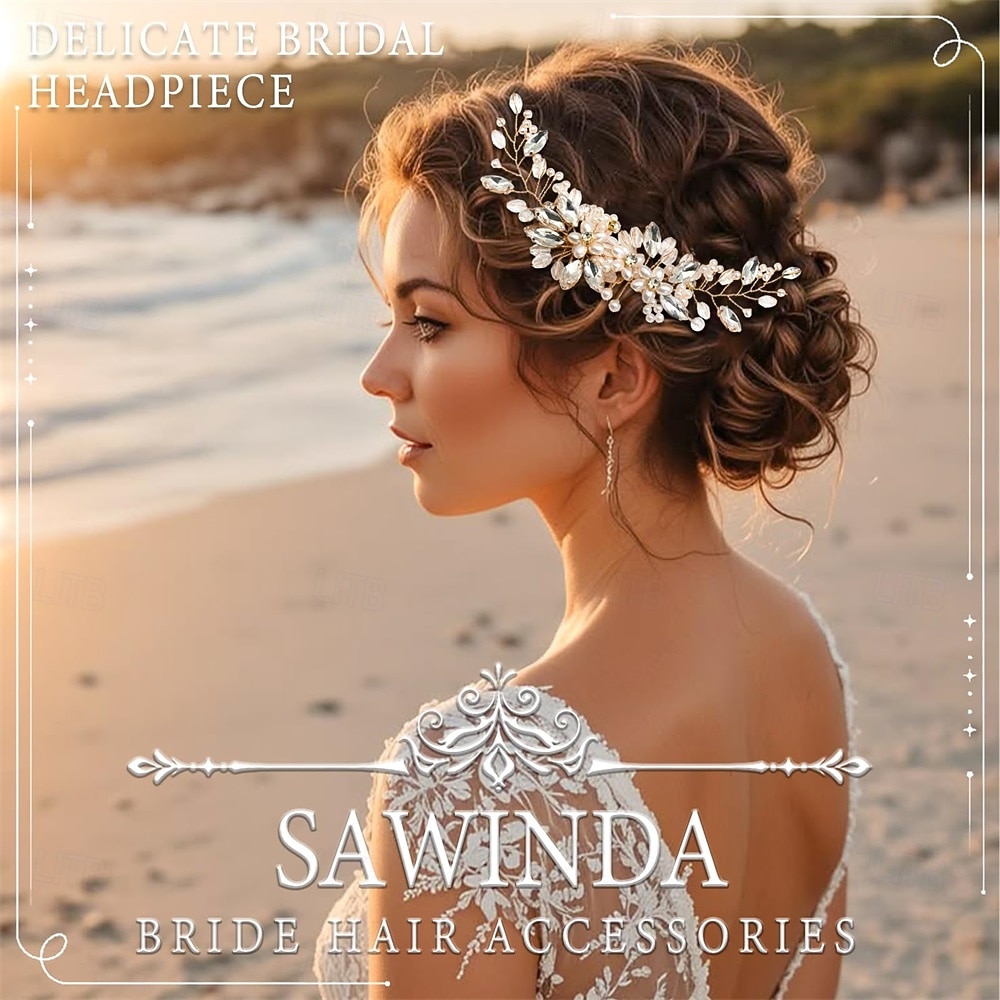 Wedding Hair Piece Sparkly Crystal Hair Side Comb Gold Bridal Pearl Headwear Bride Bridesmaid Flower Headdress for Women and Girls 2026 - $10.99 –P7