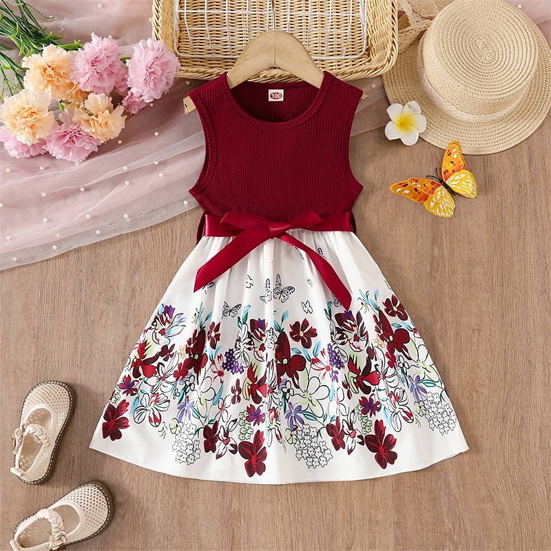 Kinder Mädchen Kleid Blumenkleid Schmetterling Blume Ärmellos Outdoor Lässig Knotenbinde Mode Niedlich Polyester Knielang Freizeitkleid A Linie Kleid Sommer Frühling Ab 4 Jahren Rosa Wein Purpur 2025 - $13.99 –P10