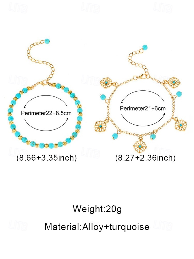 Dames enkelbandje met turquoise kralen en vergulde bedels – bohemian strandsieraden voor zomervakanties en festivals 2026 - $7.99 –P6