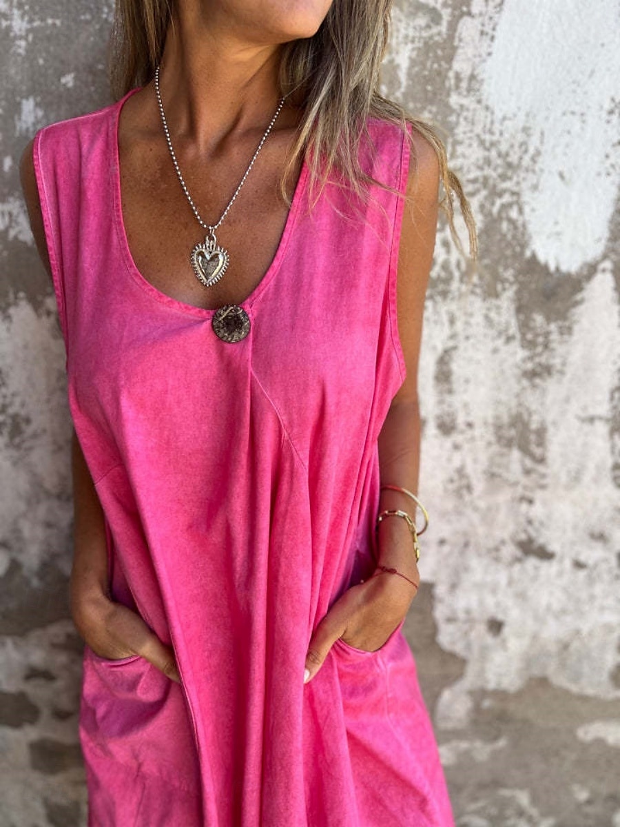 Femmes Robe Longue Maxi Robe Robe Décontractée Robe débardeur Robe d'été Basique Moderne Quotidien Week-end Coupe régulière Uni Sans manches Col en U Bleu Fuchsia Vert Été de 2025 ? $26.99 –P3