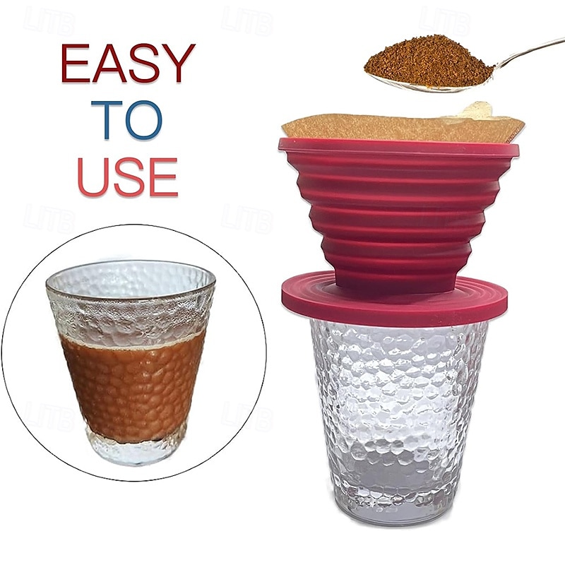 Collapsible Rubber Coffee Filter with 40Pcs Paper Filters - Collapsible Coffee Dripper Easy Red Manual Coffee Brew Maker with 40 Pieces Unbleached Paper Filters Paper Coffee Filter for Home Camping T 2025 - $15.49 –P7