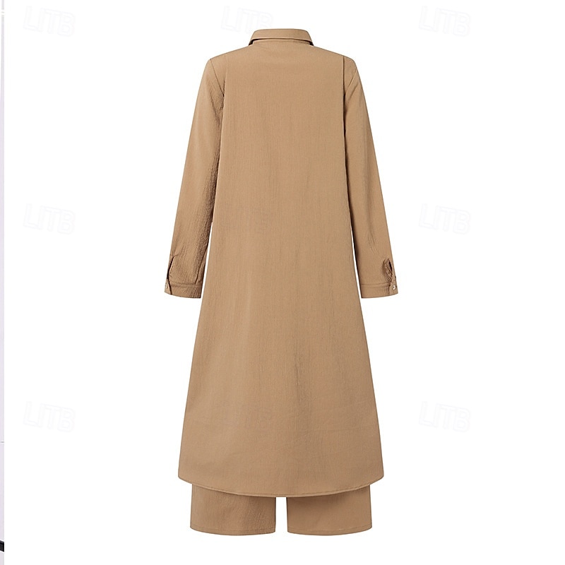 Femmes Actif Mode Chemisier Ensembles de Pantalons manche longue Col de chemise Couleur Unie Dubbele Rij Knopen Vacances Fête Vert Véronèse Bleu Marine Kaki Été Coupe régulière de 2025 ? $27.99 –P9