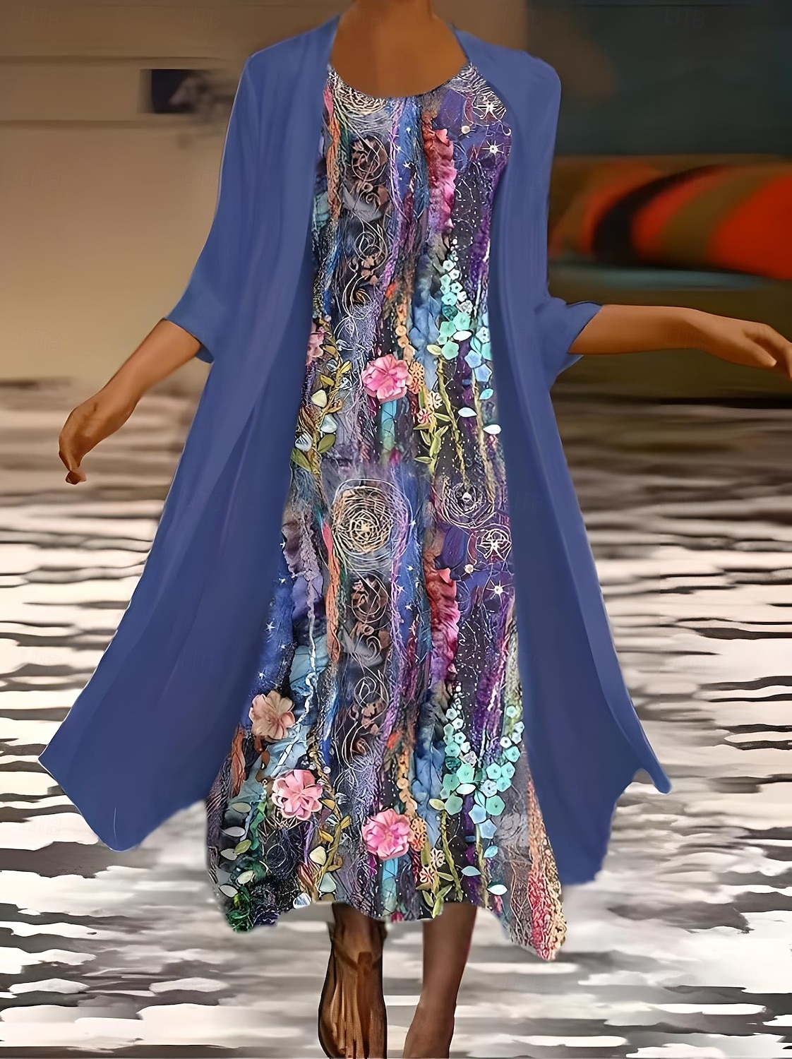Femmes Robe Ensemble Robe d'été Vacances Occasionnel A Ombre Fleuri Imprimé Robe maxi Manche 3/4 Col ras du cou robe demoiselle d honneur Anniversaire Blanche Bleu Violet Été Printemps Coupe régulière de 2025 ? $36.99 –P2