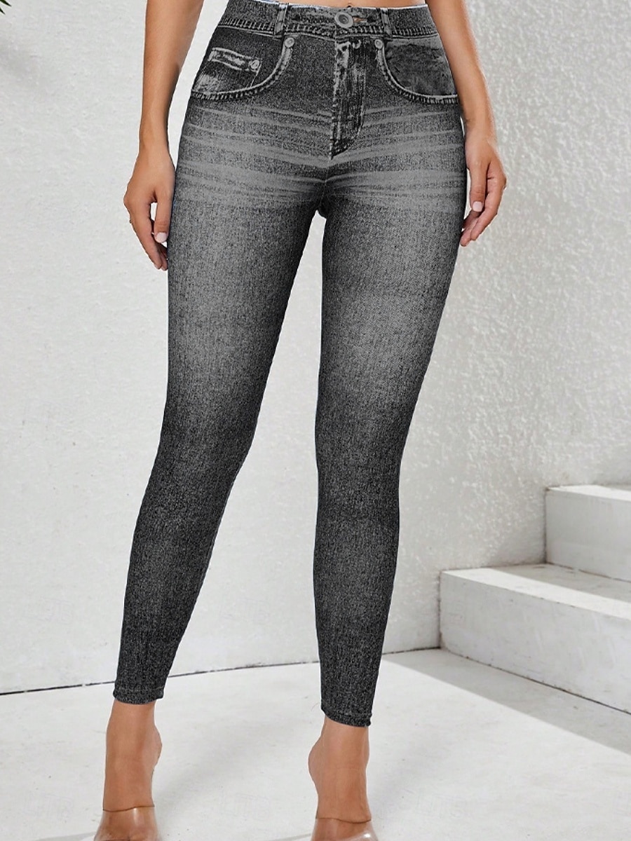 Women's Leggings Trousers 3D Print Chinos Vacation Streetwear Casual Full Length High Waist Plain Comfy Soft Comfortable Stretchy Outdoor Street Blue Dark Blue Gray Summer Skinny 2025 - $14.99 –P11
