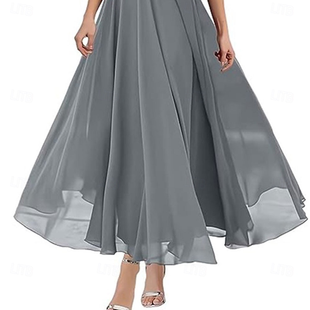 A-Linie Brautmutterkleid Elegant V Ausschnitt Bodenlang Polyester Kurzarm mit Einfarbig 2025 2025 - $119.99 –P2