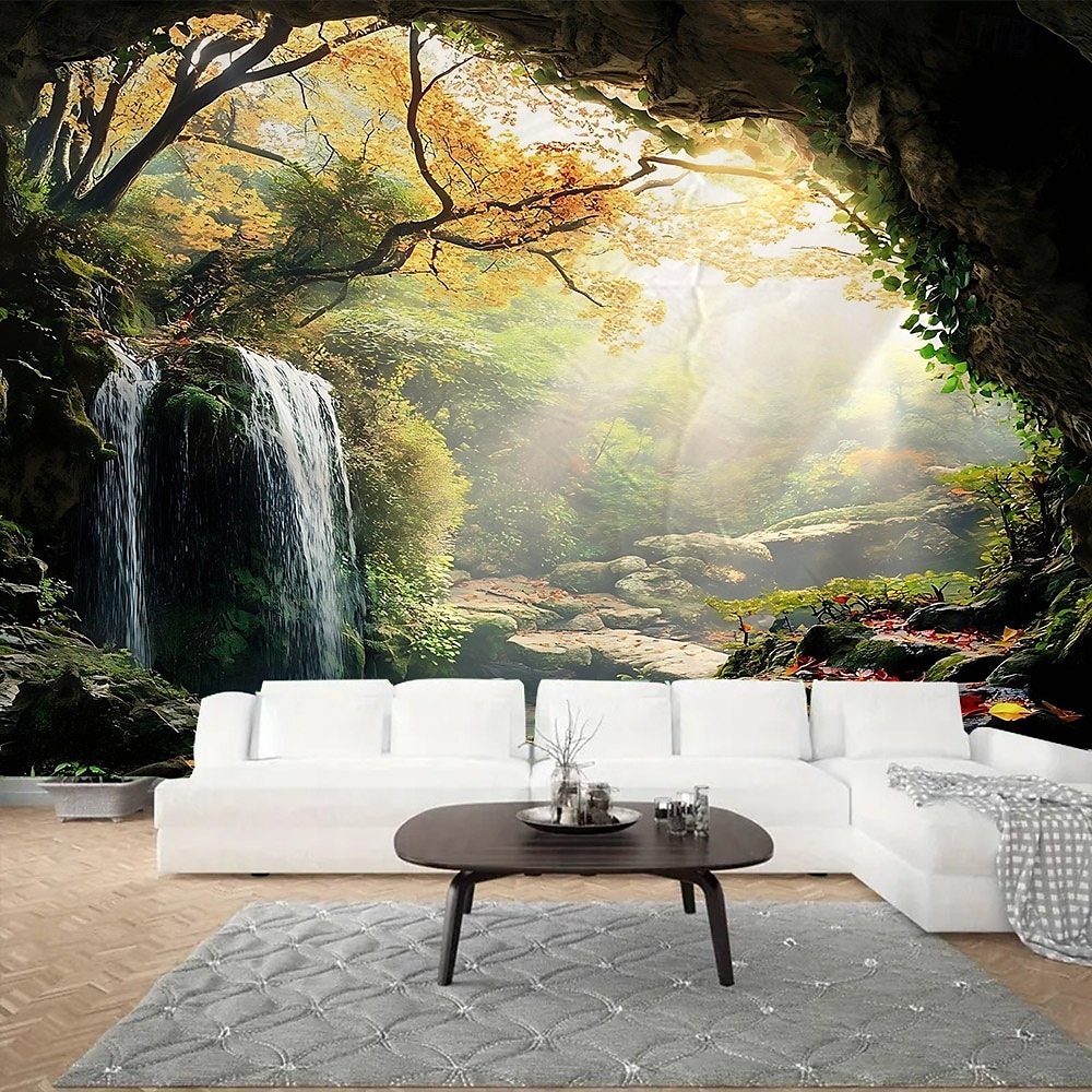 Rock Cave Waterfall Landscape Hanging Tapestry Mural Art Large Tapestry Mural Decoration Photos Background Carpet Curtains Home Bedroom Living Room Decoration 2026 - E£953.06 –P3