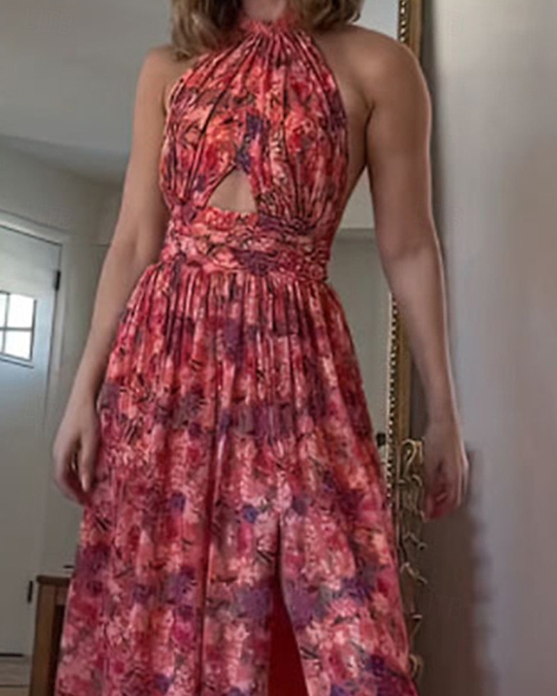 Per donna Abito Lungo Maxi Abito Vestito Casual Abito Floreale Moda Abito elegante All'aperto Feste Ferie Vestibilità regolare Fiore Senza Maniche All'americana Rosso Estate del 2025 a $35.99 –P2