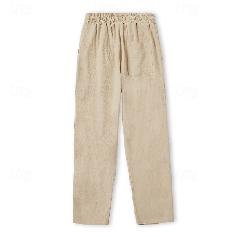 Pacote com 2 calças de linho masculinas, calças de verão, calças largas, calças de praia, cordão, cintura elástica, lisas, confortáveis, respiráveis, comprimento total, uso ao ar livre, diário, moda de férias, estilo clássico, branco + azul celeste de 2025 por $29.99 –P9