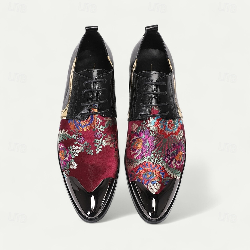 Κόκκινα και Μωβ Δερμάτινα Oxford Shoes με Λουράκι σε Χρυσή Μύτη και Σχέδιο–Κομψά Μοντέρνα Ιδανικά για Επίσημες Περίστασεις και Πάρτι 2025 - $119.99 –P4