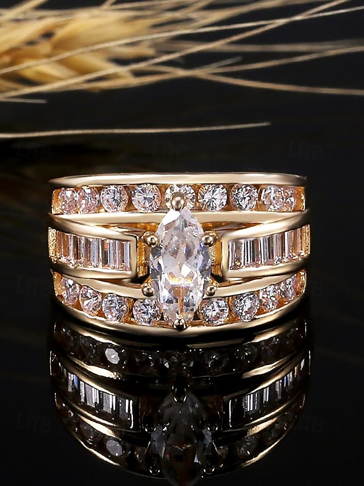 Dames vergulde marquise geslepen kristallen ring – elegante statement sieraden voor bruiloften, verlovingen en avondfeesten 2025 - $9.99 –P7