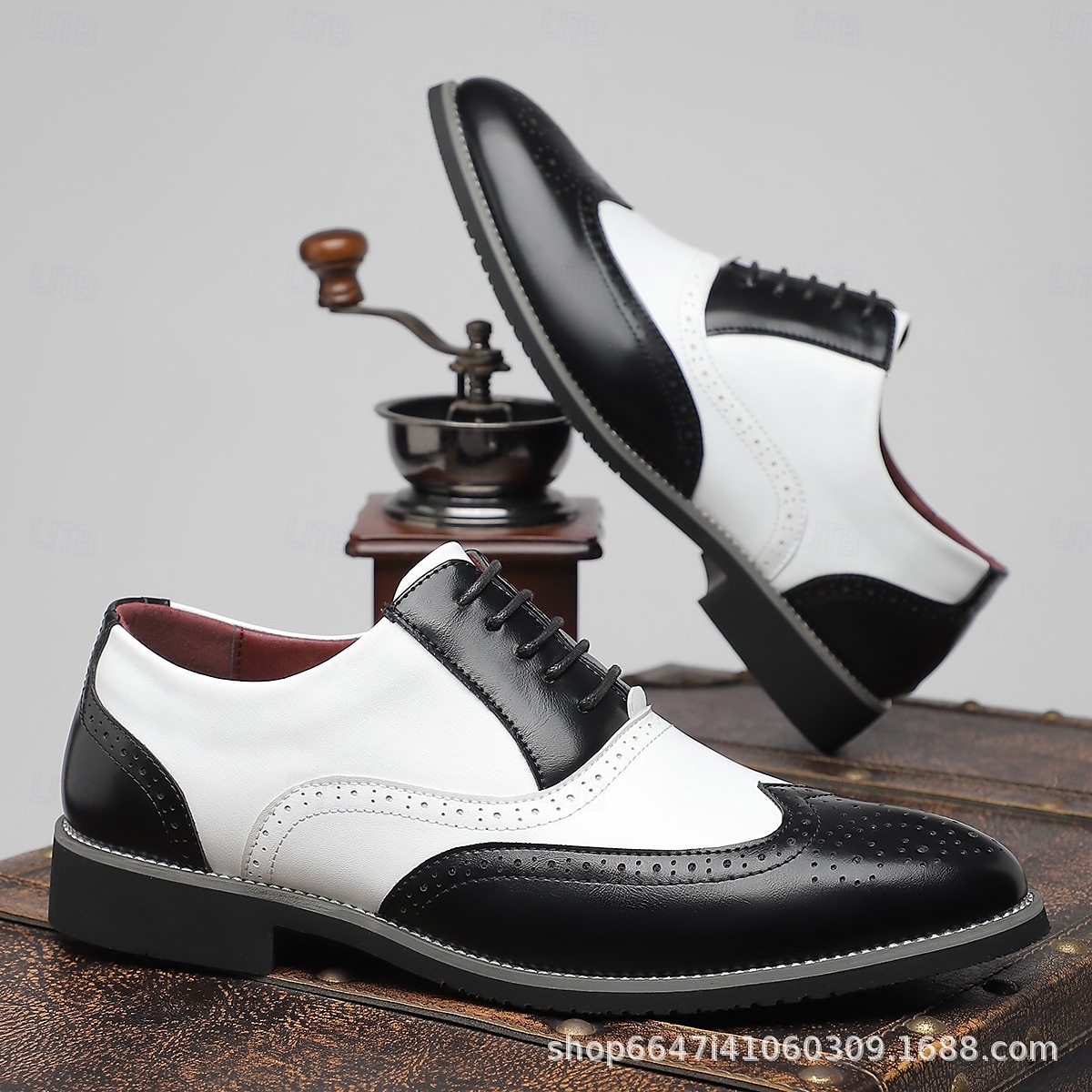 Herrskor i svart och vitt med wingtip-mönster i oxford-stil, Gatsby-inspirerade äkta läderskor i brogue-stil för jazzfester på 1920-talet, vintagebröllop och formella kvällsevenemang 2025 - $42.99 –P4