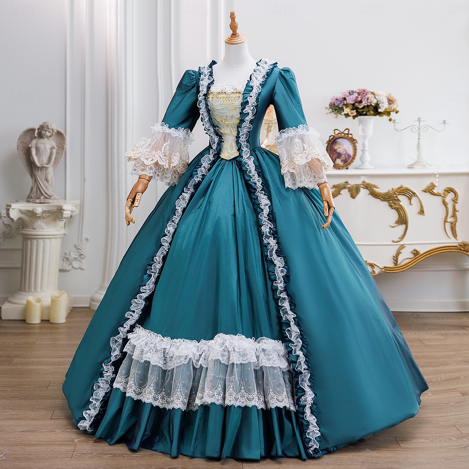 Vintage Rokoko Renässans Maxi Klänningar Vanligt Juliet ärm Prinsessa Brud Plisserad Med volanger Prinsessa Rund hals Dam Halloween Karnival Maskerad Prestanda Fest Halloween Vuxen Alla årstider 2025 - $294.29 –P3