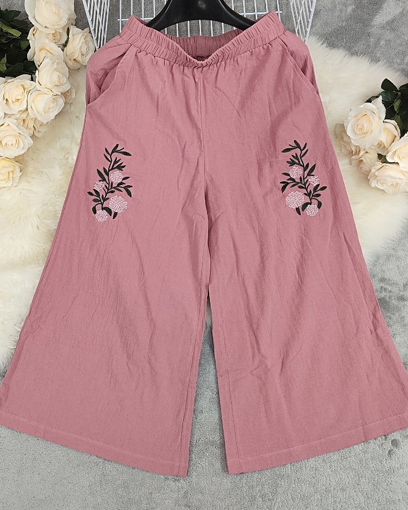Damen Hose aus Baumwollleinen Stoffhosen Streetwear Boho Volle Länge Natürliche Taille Blume Tasche Elastischer Bund Drucken Bequem Außenbereich Ferien Ausgehen Hellrosa Sommer Normale Passform 2025 - $22.99 –P2