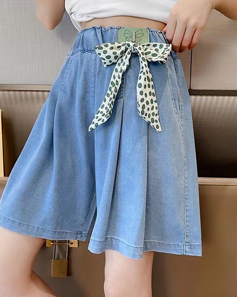 Bambini Ragazze Pantaloncini Tinta unica Streetwear Nodo da legare Scuola Dai 4 anni in su Estate Azzurro del 2025 a $11.49 –P6