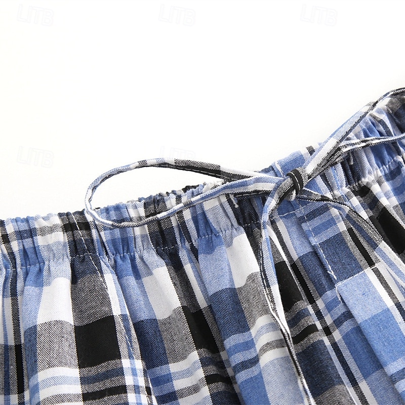 Herren Freizeitkleidung Karierte hose Lounge Hose Karomuster Mode Klassisch Lässig Heim Täglich Bett Baumwolle Komfort Atmungsaktiv Weich Hose Elastischer Bund Sommer Frühling Schwarz Königliches Blau 2025 - $15.99 –P12