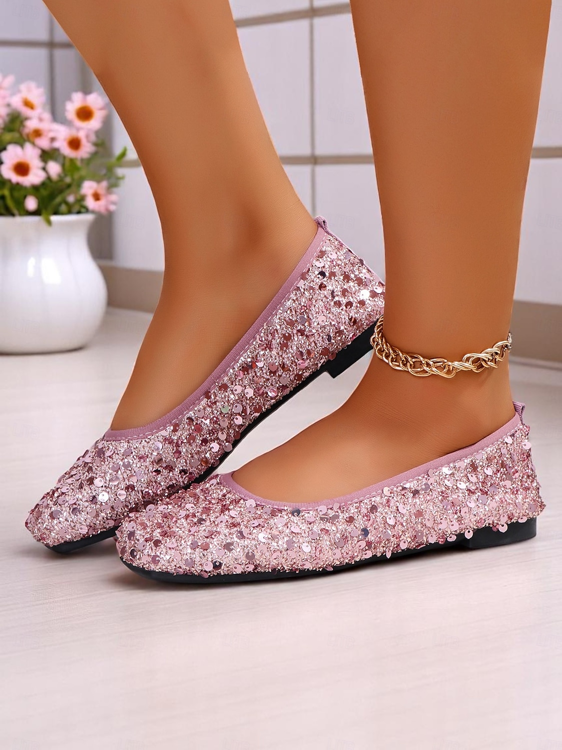 sapatilhas femininas bege com lantejoulas - sapatilhas confortáveis e chiques para encontros diários e passeios casuais de 2026 por $19.99 –P2