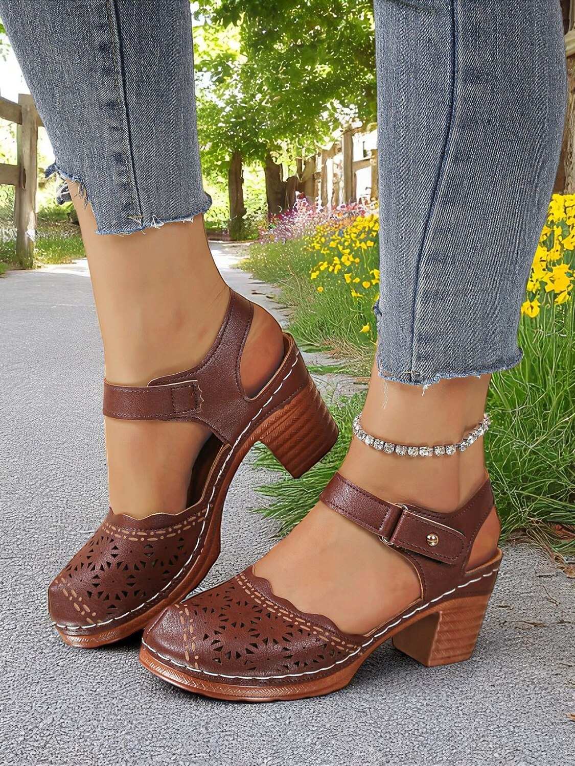 Women's Cutout Faux Leather Block Heel Sandals with Adjustable Strap – Comfort Shoes for Daily Commute, Garden Party, Farmers Market & Boho Summer Outings 2026 - $24.99 –P3