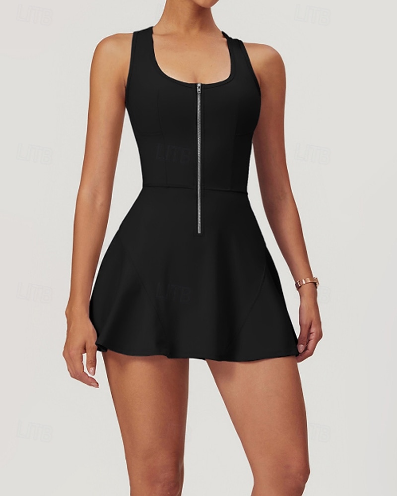 Women's Solid Colored Tennis Dress with Built in Shorts and Bra Sports Dress 2pcs Sleeveless Zipper Breathable Tennis Golf Pickleball U Neck Racerback Black White Purple Tennis Clothing 2026 - $47.99 –P16