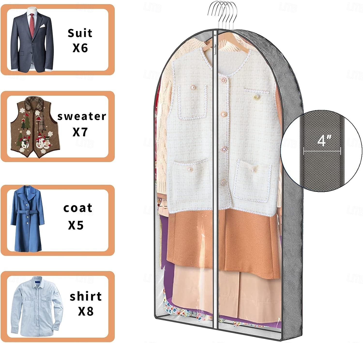 שקית בגדים לתליית בגדים, כיסויי בגדים עמידים בפני אבק מ-PEA, שקיות חליפה נושמות ועמידות בפני עש לאחסון בארון, מגן שקוף למעילים של חולצה 2026 - $12.49 –P3