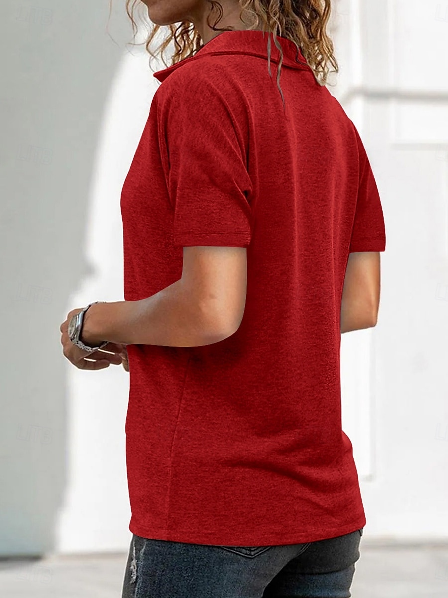 Femmes T-shirt Uni Mode Moderne Occasionnel Manche Courte Col de chemise Hauts Réguliers Quotidien Week-end Fermeture éclair Noir Vert Véronèse Rouge Bleu Gris Été de 2025 ? $19.99 –P5