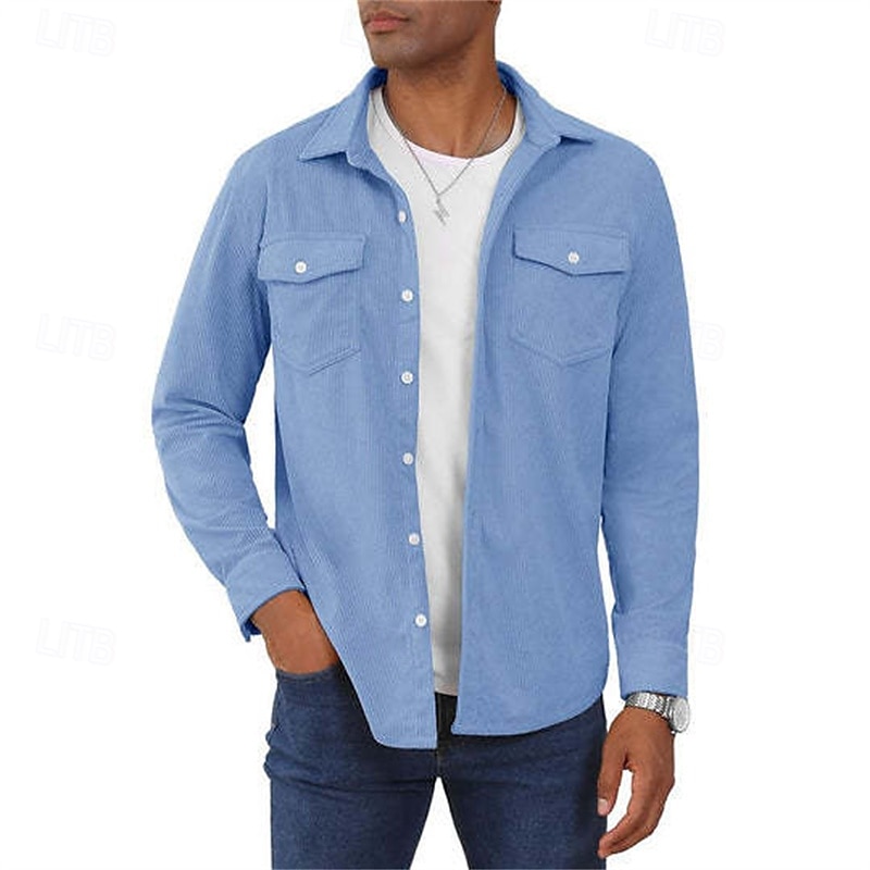 Herren Hemdjacke Überhemden übergangsjacke Täglich Verschleißfest Tasche Sommer Frühling Einfach Klassisch Revers Dunkelgrau Schwarz Gelb Wein Marineblau Jacken 2025 - $38.99 –P10
