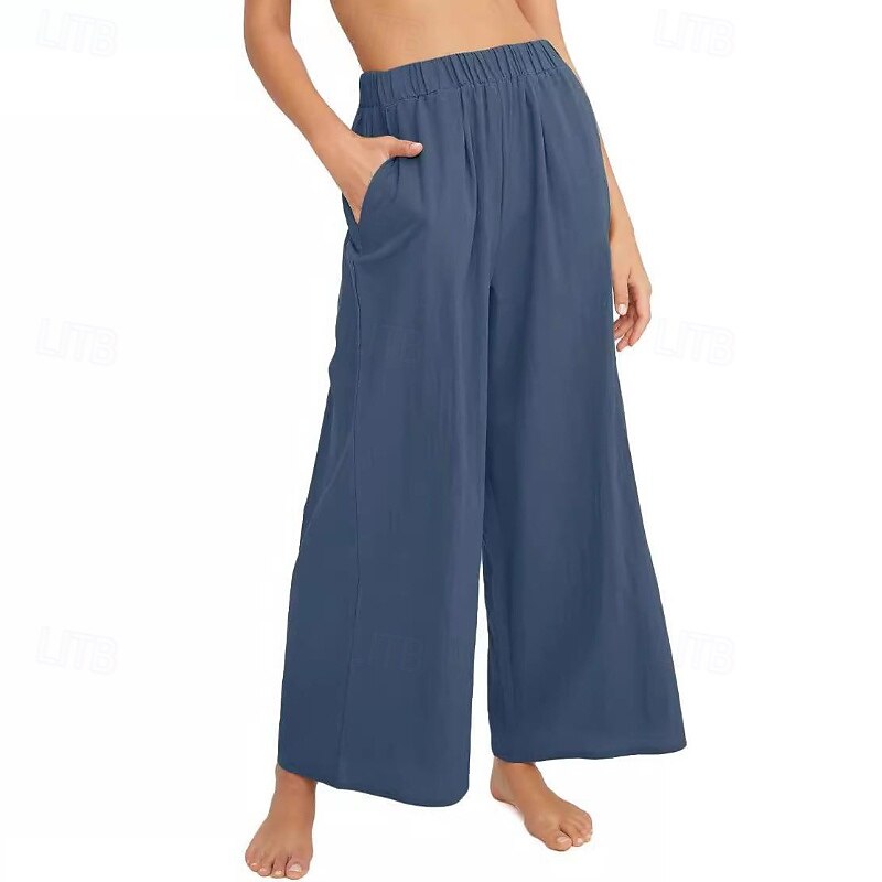 Dame Linbukser i bomull Frekk Bukser Mote Gatemote Full lengde Naturlig عادي Lomme Elastisk midje comfy Utendørs Bekvem utendørs Ferie Aprikos Grå Svart Hvit Sommer Normal 2025 - $24.99 –P13