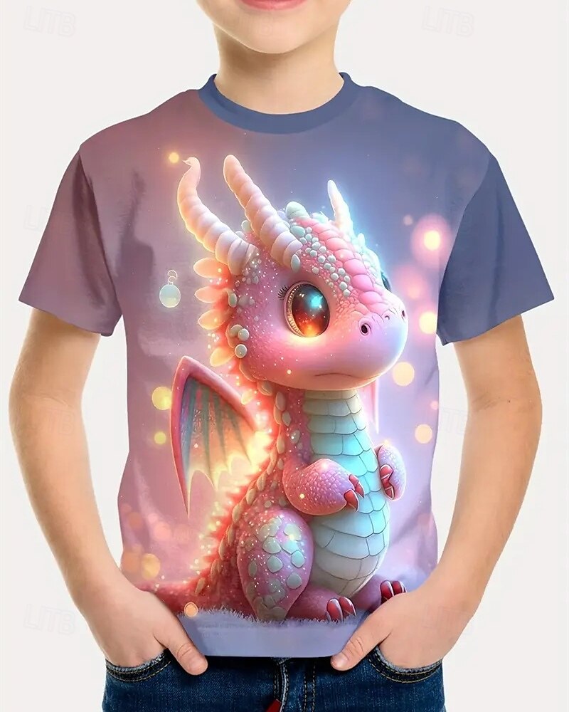 Jongens 3D Dinosaurus T-shirt Korte mouw Zomer Lente Modieus Basic Kinderen 4-12 jaar Strakke ronde hals Buiten Casual Dagelijks Normale pasvorm 2025 - $11.99 –P5
