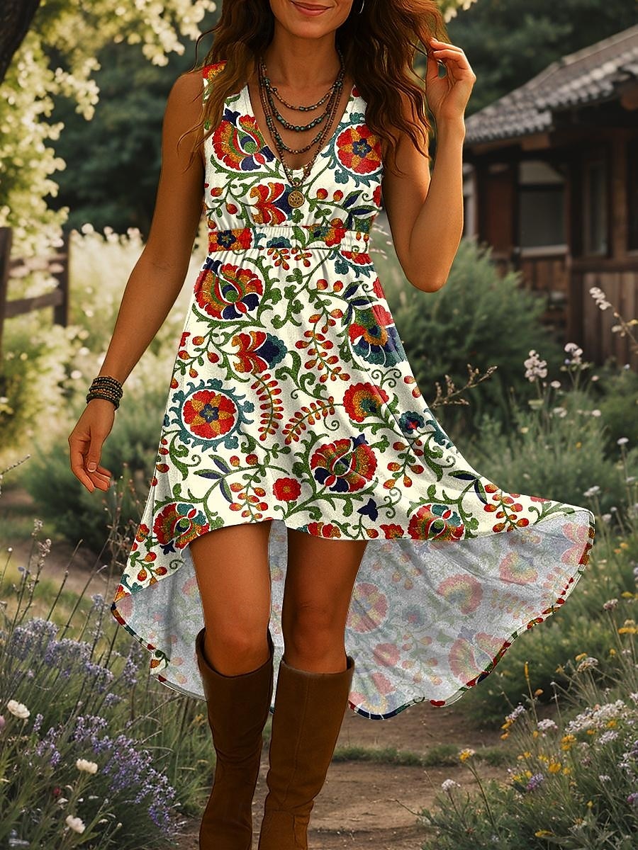 Femmes Robe Midi Robe trapèze Robe d'été Vacances Occasionnel Boho Sortir Plage Coupe régulière Fleuri Graphique Sans manches Col en V Jaune Bleu Violet Vert Été Printemps de 2025 ? $35.99 –P1
