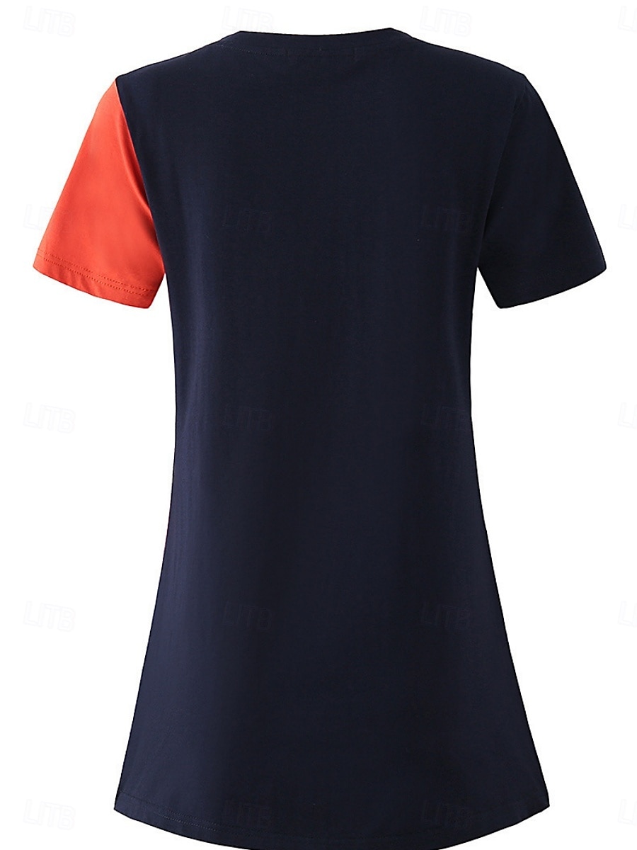 Dame Bluse Geometrisk Fargeblokk Stilfull Fritid Kortermet Crew-hals Vanlige topper Daglig Trykt mønster Svart Gul Blå Oransje Brun Sommer 2025 - $13.99 –P2