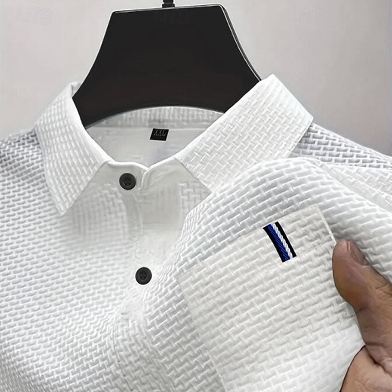 Herren Golfshirt Golf Poloshirts Arbeit Lässig Revers Kurzarm Basic Modern Einfach Knöpfe Jacquard Sommer Normale Passform Schwarz Weiß Marineblau Blau Meerblau Dunkelgray Golfshirt 2025 - $18.99 –P9