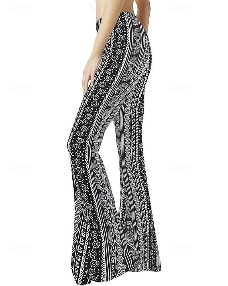 Women's Bell Bottom Slacks Fashion Boho Full Length Natural Flower Elastic Waist Printing Outdoor Comfortable Holiday Going out Magenta Orange red Black Pink Summer Regular Fit 2025 - $16.99 –P9