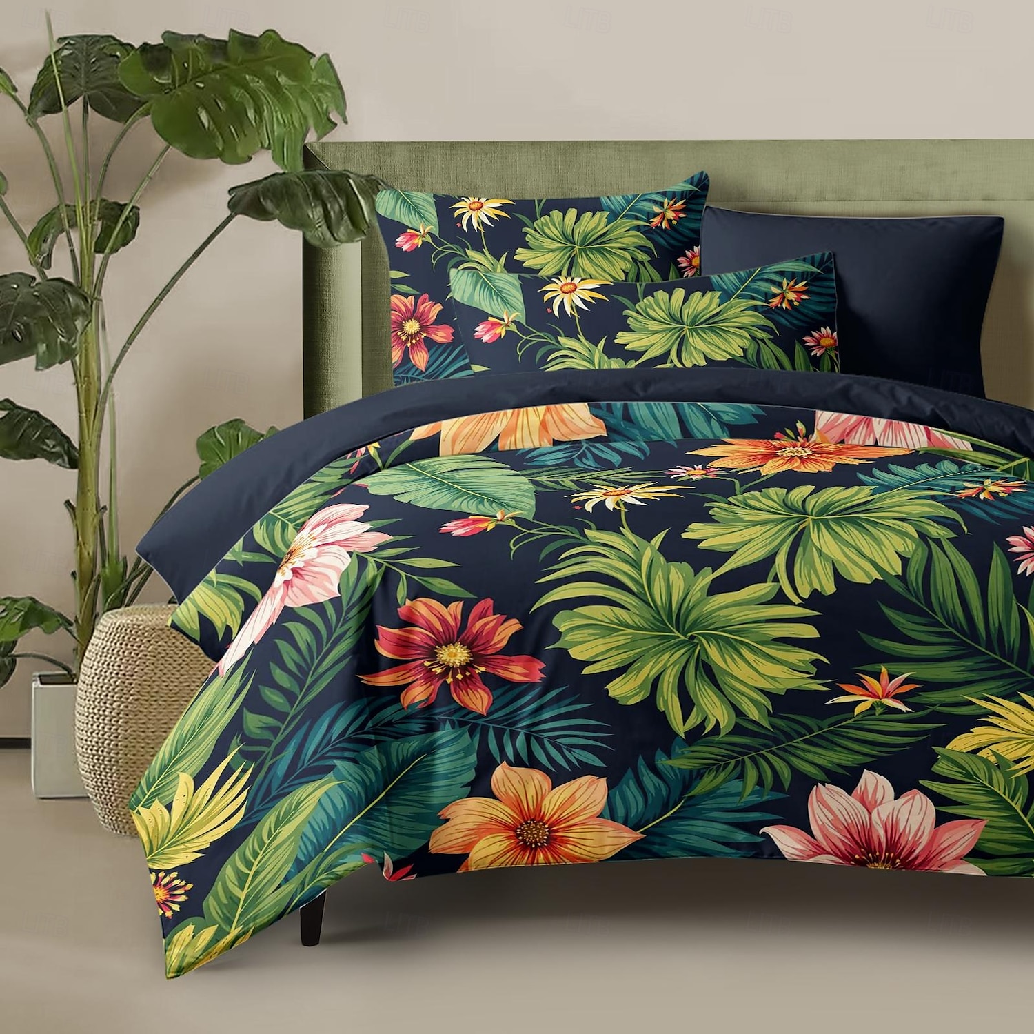 Cobertor de Edredom de Plantas Tropicais 100% Algodão Conjunto de Cama Tamanho Casal Cobertura de Colchão Macia Confortável e Leve com 2 Fronhas para Todas as Estações de 2025 por $60.99 –P12