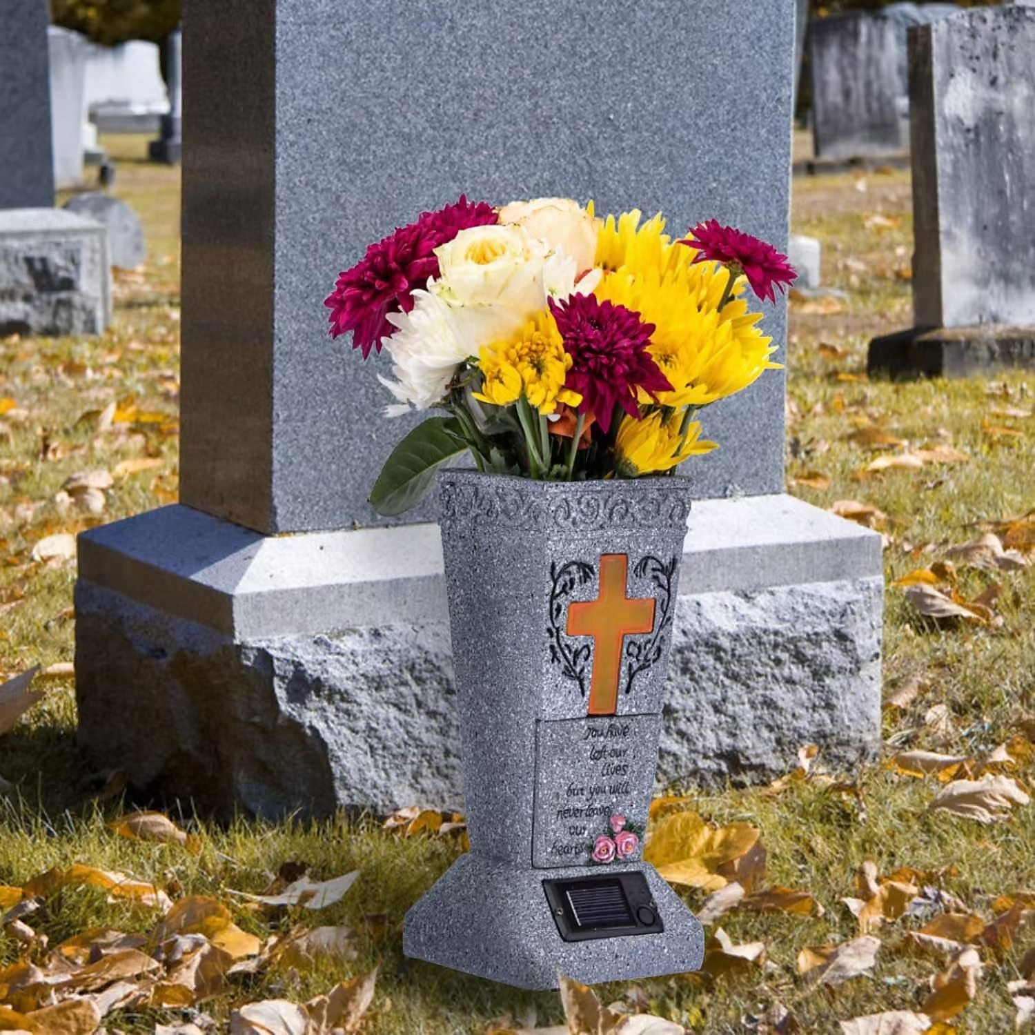Solar-Friedhofsvase mit LED für frische/künstliche Blumen, Grabsteine, Vasen mit Spikes, Grabstein-Dekor, Gedenkgeschenke für den Verlust eines geliebten Menschen 2025 - $35.99 –P1
