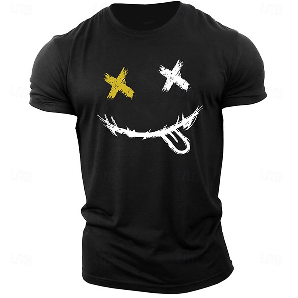 Herr Grafiska tryck Le ansikte T-shirt Grafiska utslagsplatser 100 % bomull Kortärmad Grafisk Skjorta Heather Grey Svart Vit Bekväm t-shirt Utomhus Gata Modedesignerkläder 2025 - $15.99 –P9