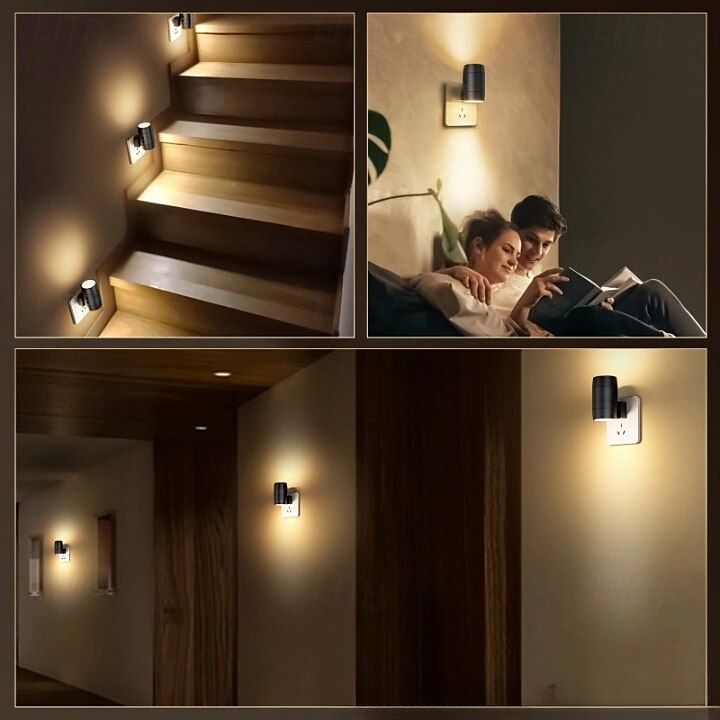 2 luces nocturnas enchufables, luces nocturnas enchufables modernas, luz nocturna con sensor de movimiento, luz nocturna enchufable, luz nocturna LED para pasillo, escalera, sala de estar, blanco 2025 - $64.99 –P6