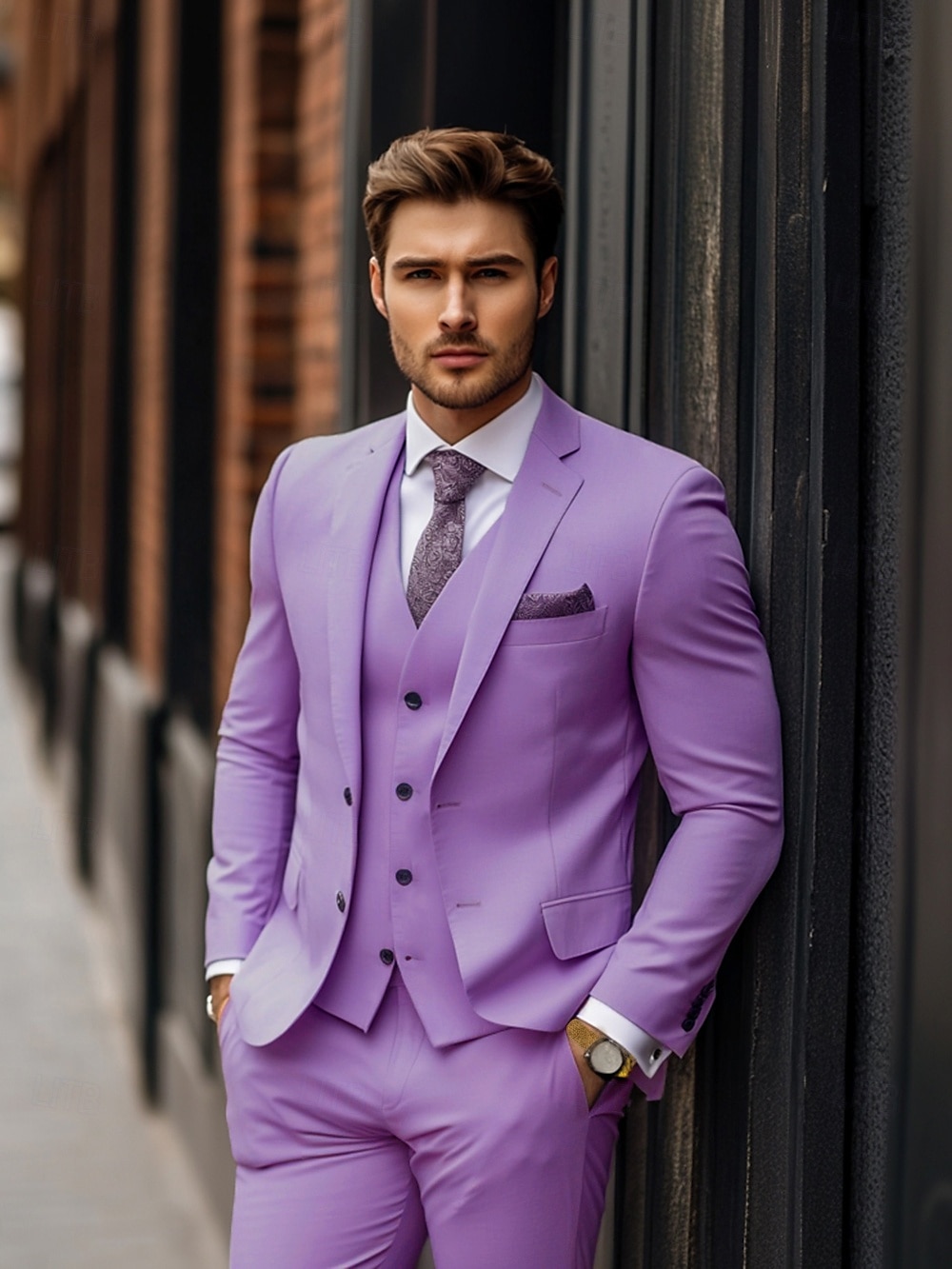 costumes de mariage pour hommes violet mode d'été formel couleur unie coupe standard 3 pièces simple boutonnage deux boutons de 2025 ? $136.99 –P2
