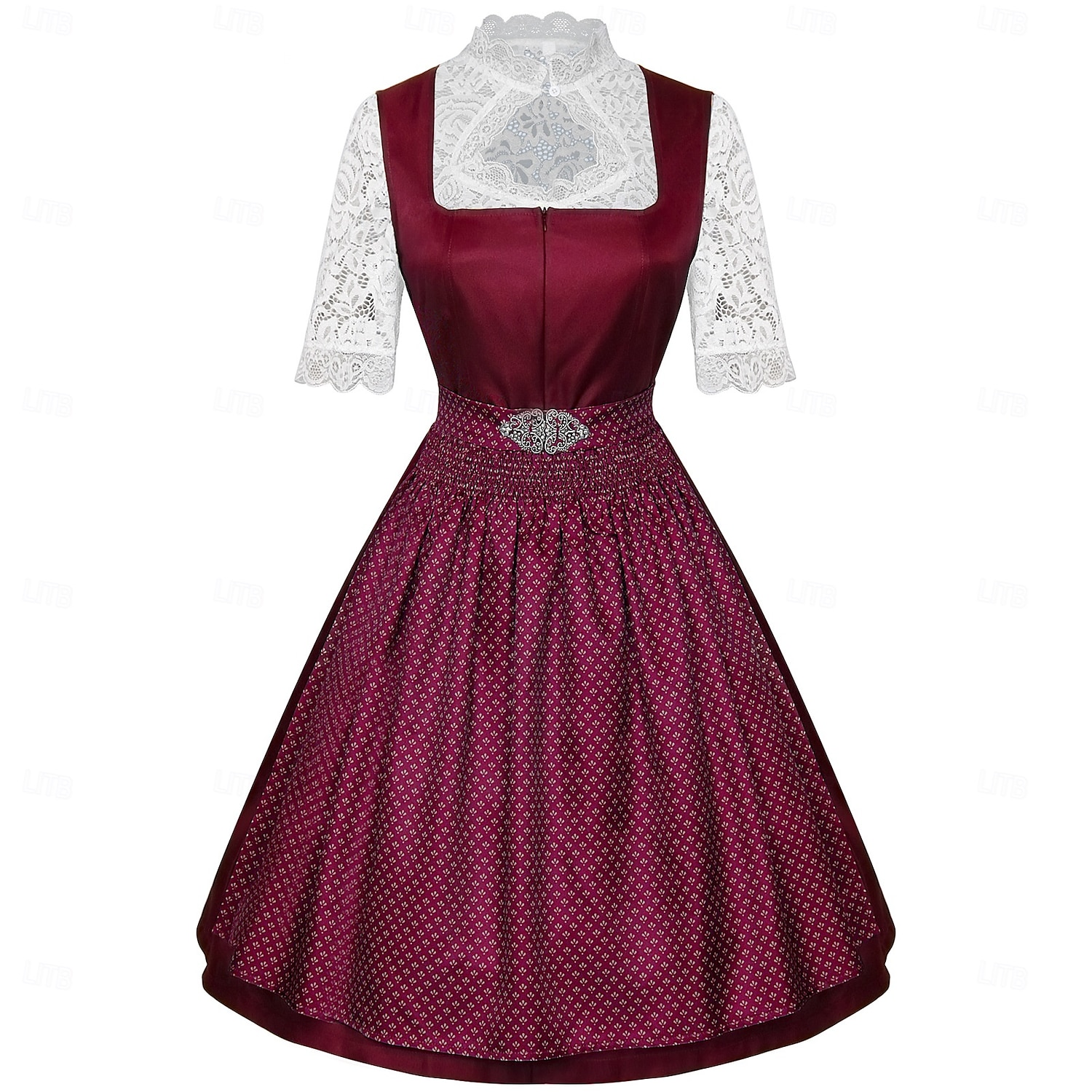Φόρεμα Dirndl Γυναικείου Πράσινου Βαυαρίας με Ποδιά Σατέν και Μπλούζα Δαντέλας για το Oktoberfest 2025 - $55.99 –P13