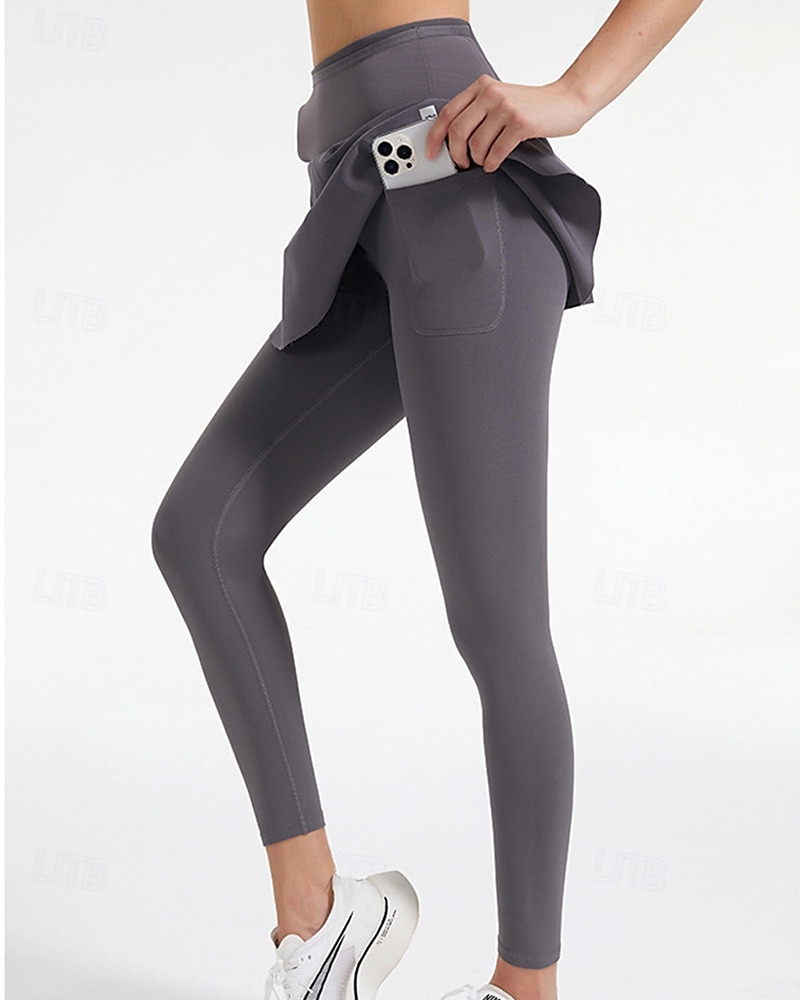 Dames Effen Tennisrok met legging Geplooid Zijzakken Sneldrogend Tennis Golf Augurkbal Kleding Onderlichaam Zwart Blauw Grijs Tenniskleding 2025 - $27.99 –P3