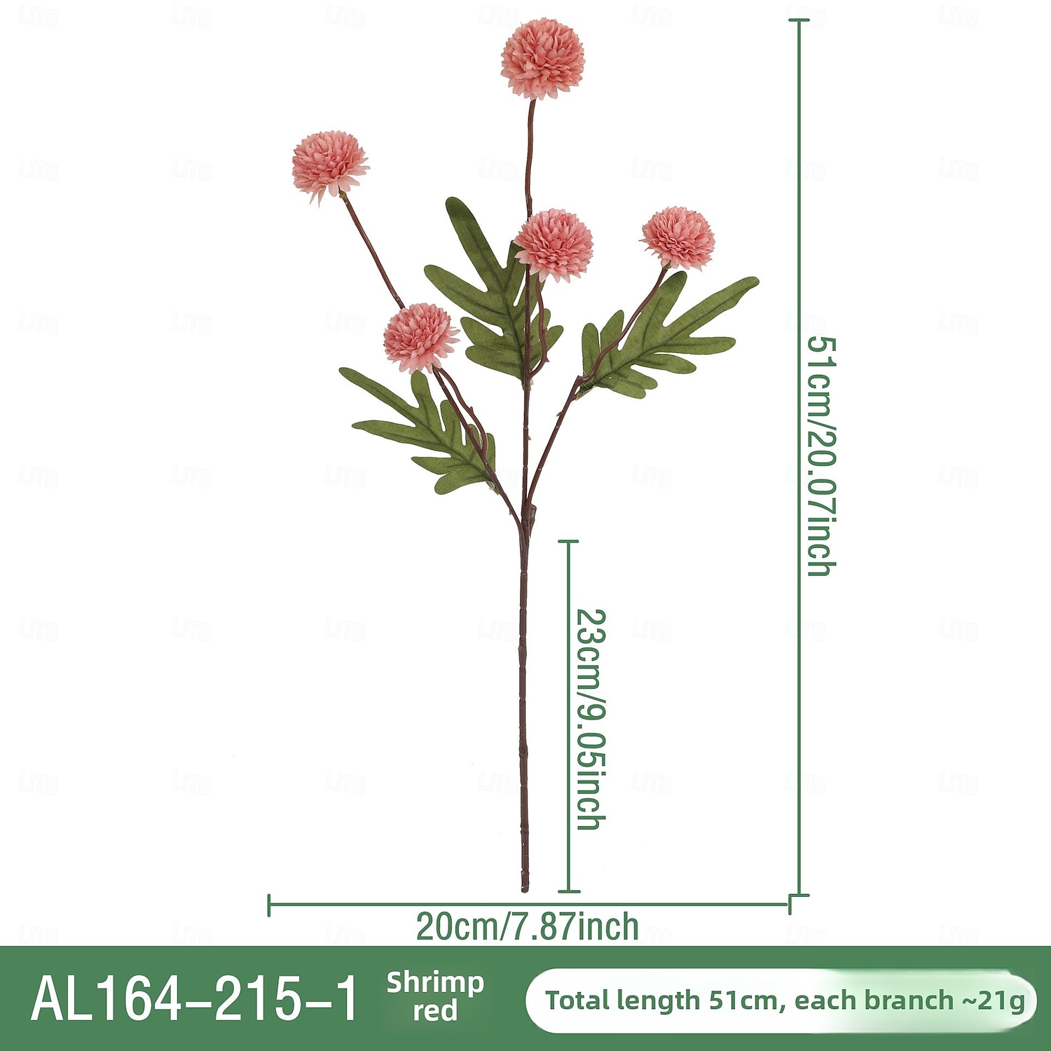 1 maço de flores de dente-de-leão simuladas com 5 flores de bola de pingue-pongue, flor artificial de plástico de galho único para decoração de casamento, adereço interno, arranjo floral artificial de 2025 por $7.99 –P8