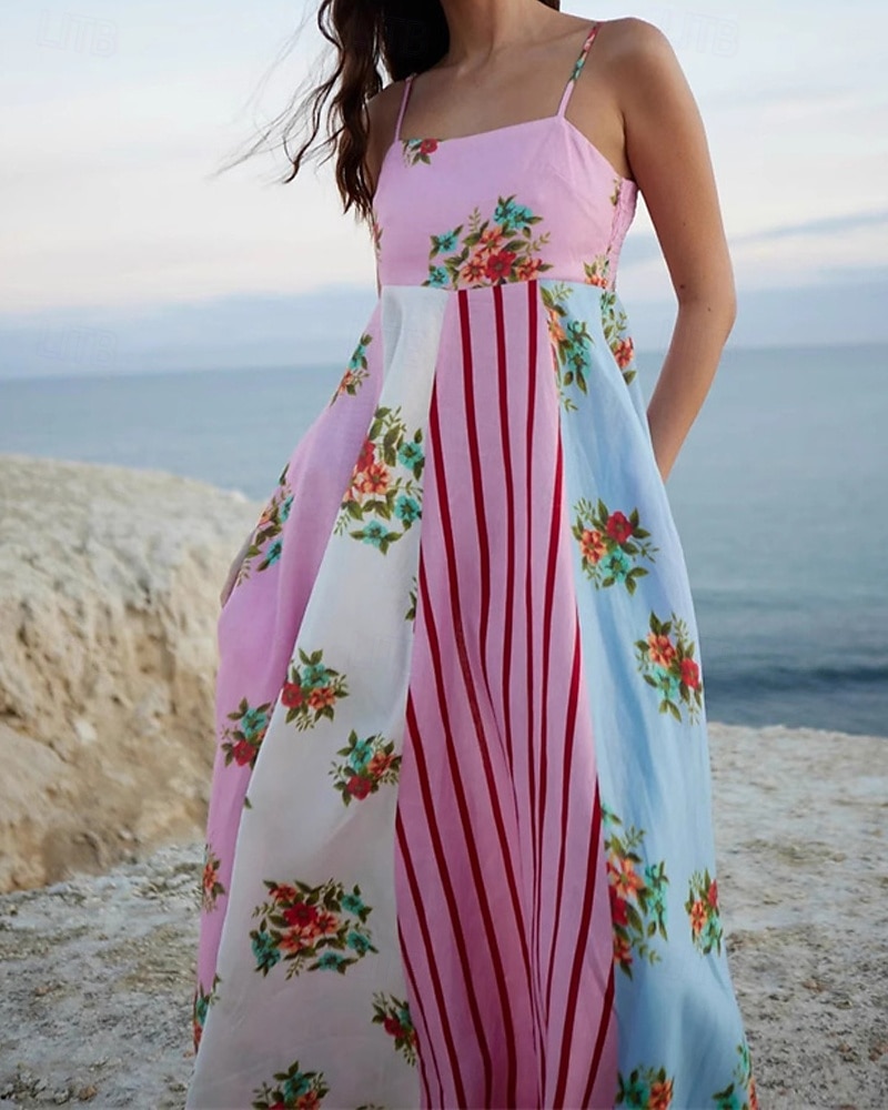 Femmes Robe Longue Maxi Robe Robes en coton et lin Robe Décontractée Mode Extérieur Soirée Fête Coupe régulière Fleur Sans manches Bretelles spaghetti Rose Claire Été de 2025 ? $36.99 –P2