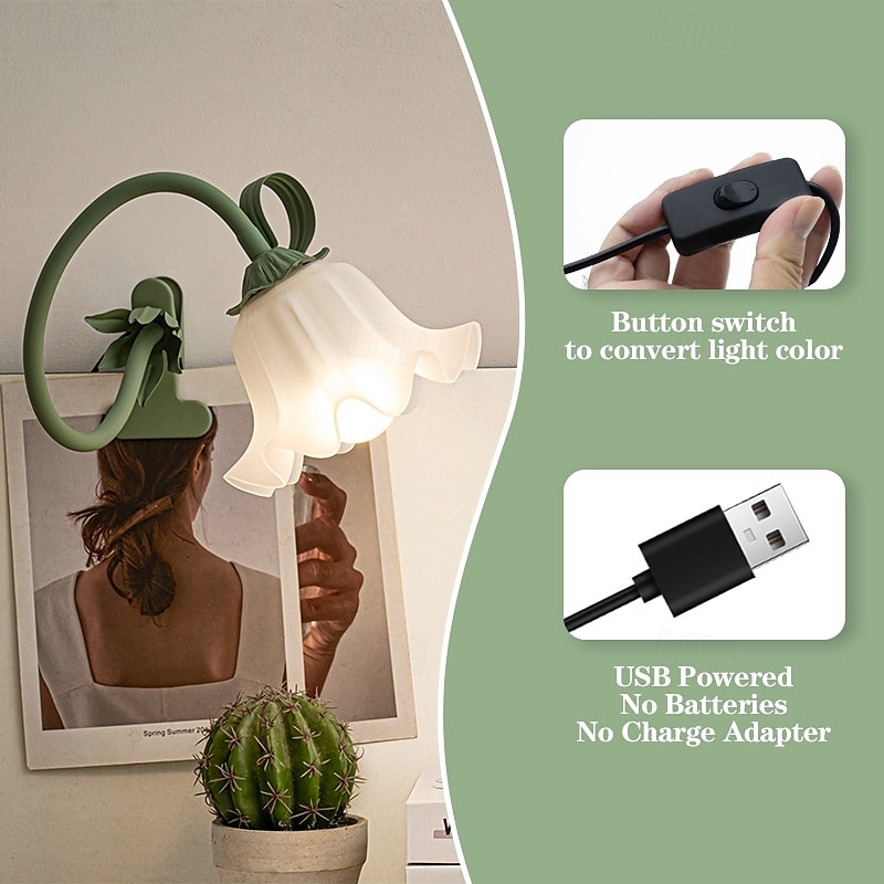 Květinová lucerna, moderní lilie, foukané skleněné stolní lampičky, noční světlo s USB, do ložnice, obývacího pokoje, patice E27 2025 - $61.99 –P5