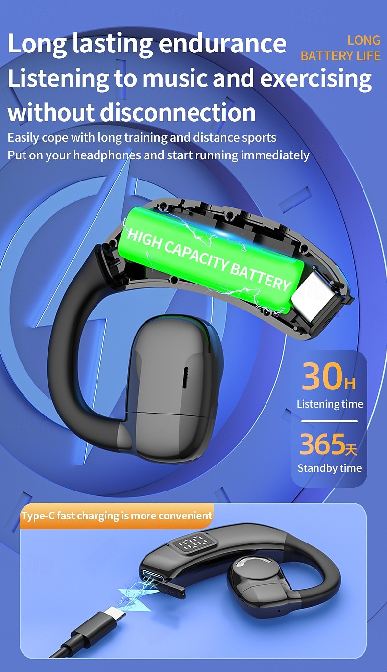 X30 Bluetooth 5.4 Wireless Ear Hook Headphones – LED Display, Low Latency, Lightweight Sports Earbuds with Mic for Gaming & Mobile Devices 2025 - $31.99 –P8