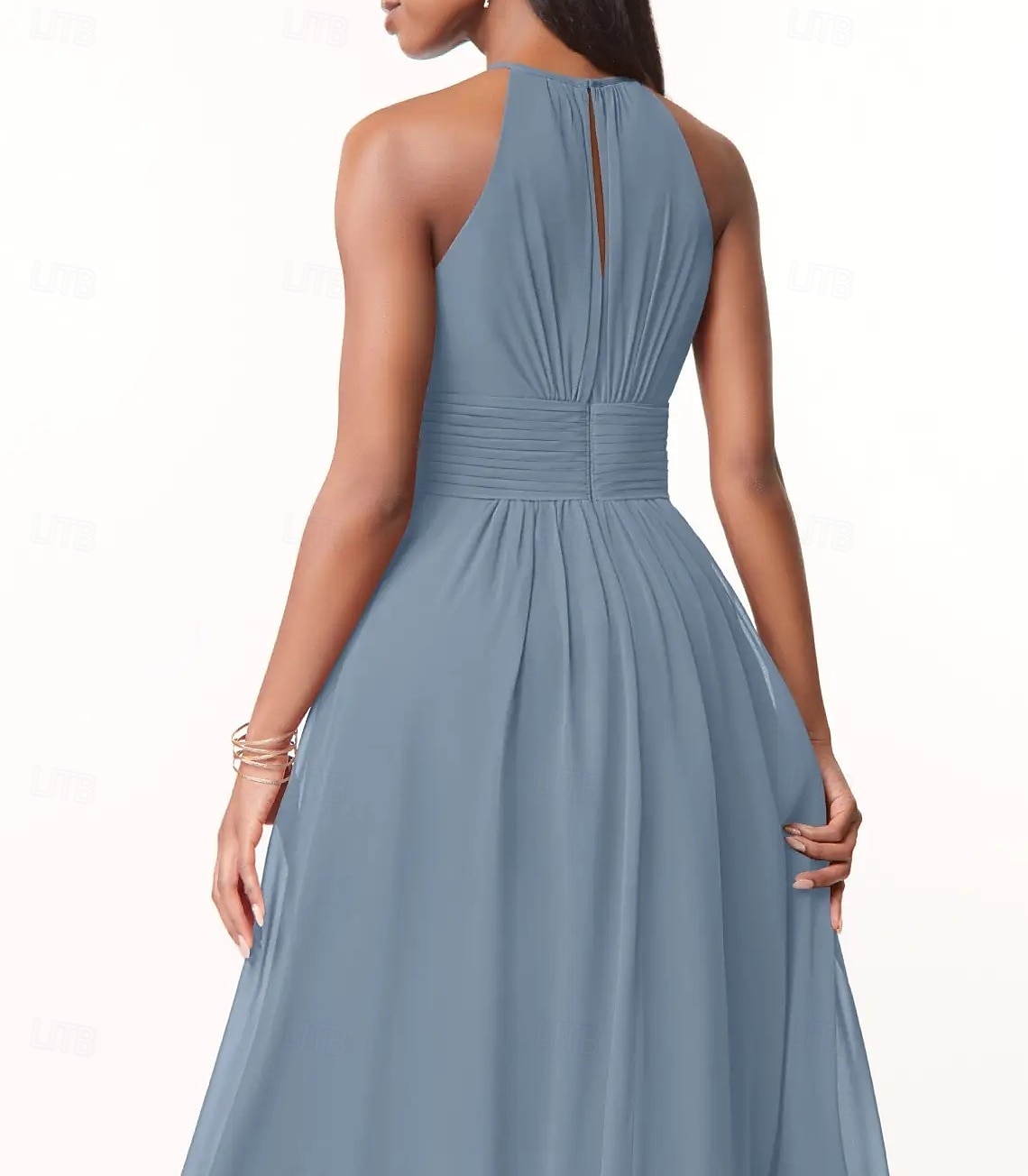 A-Line Bridesmaid Dress Halter Neck Sleeveless Elegant Floor Length Chiffon with Pleats / Ruching 2025 - $153.99 –P5
