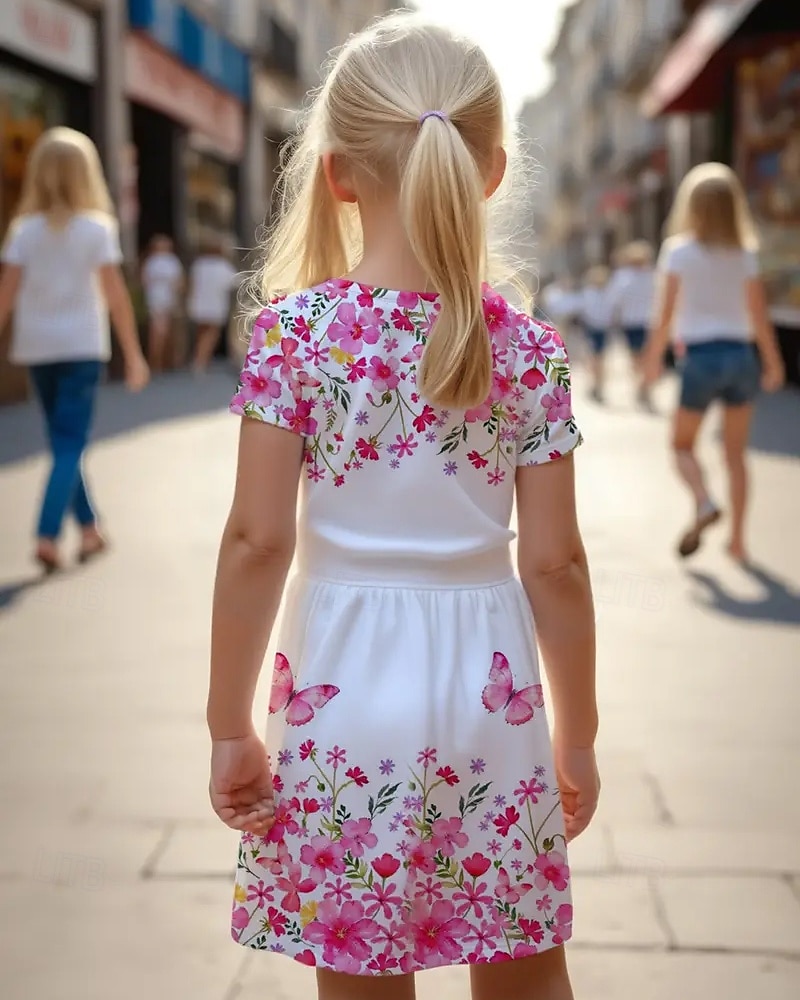 ragazze' 3D Floreale Farfalla Abito Manica Corta Estate Primavera Vacanza Quotidiano Ferie Principessa Bello Dolce Bambini 4-12 Anni Vestito Casual Abito a trapezio Lunghezza al ginocchio Vestibilit del 2025 a $15.99 –P2