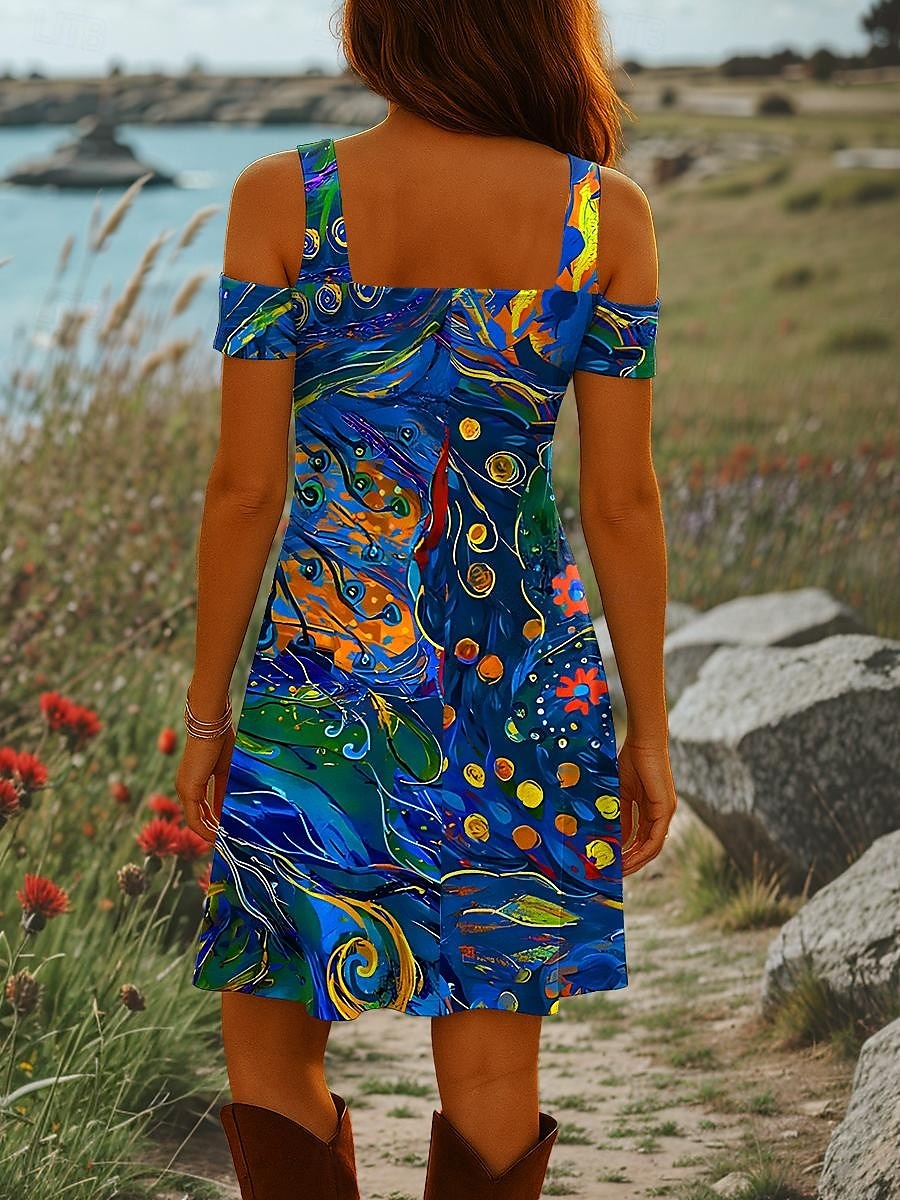 Damen Minikleid A Linie Kleid Sommerkleid Urlaub Lässig Täglich Ferien Normale Passform Grafik Abstrakt Kurzarm V Ausschnitt Rote Blau Grün Sommer 2025 - $29.99 –P2