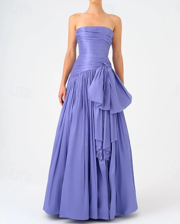 Vestido de Noite A-Line Vestido Elegante Tafetá Casamento Formal Comprimento até o Chão Sem Mangas Sem Alças Chiffon com Laços Detalhes Ruchados de 2025 por $148.99 –P8