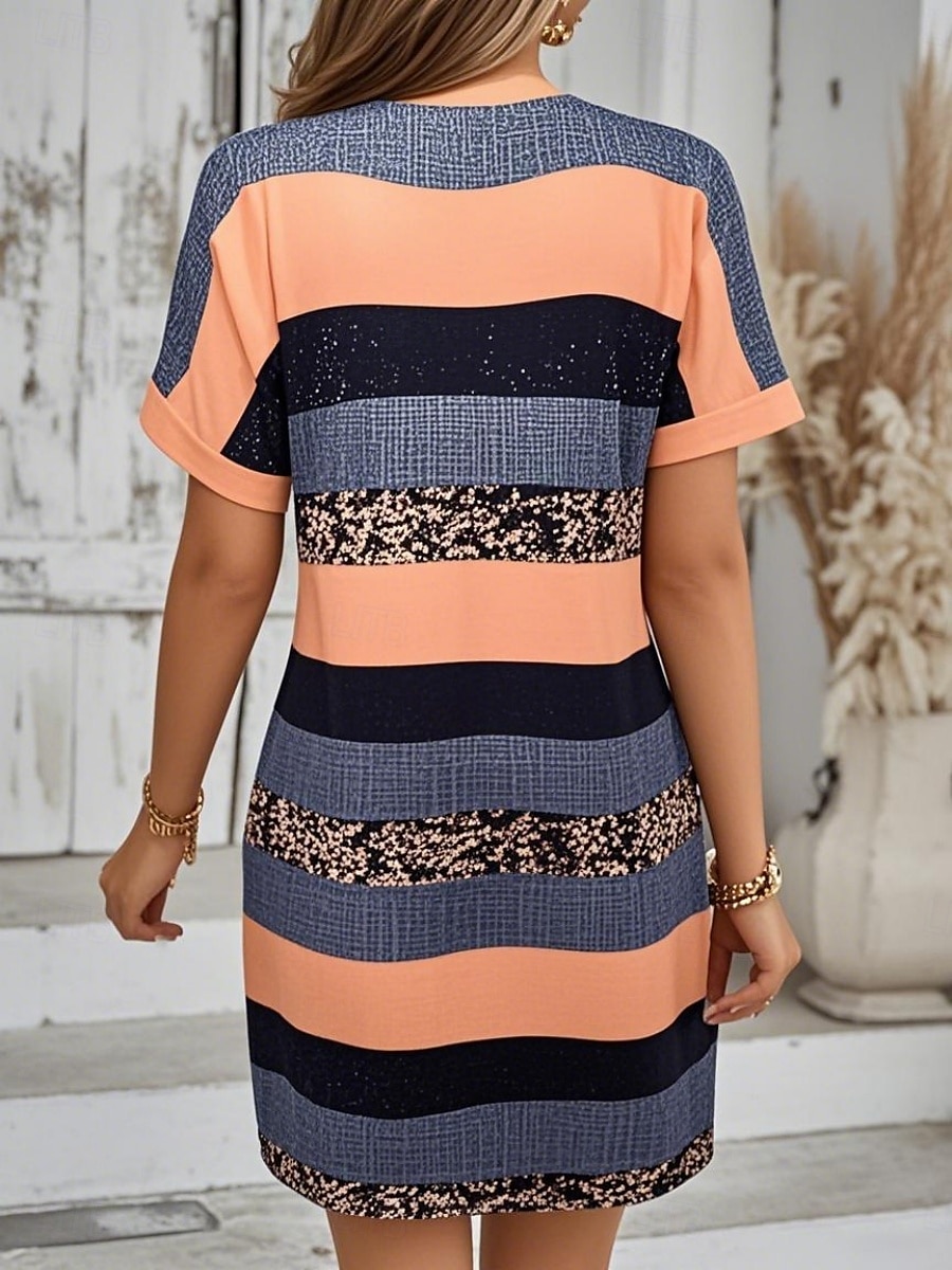 Pentru femei Rochie Mini Rochii Tricou Rochie de schimb Casual În aer liber Zilnic Concediu Fit regulat Dunga Manșon scurt Stil Nautic Portocaliu Trifoi Vară 2025 - $21.99 –P4