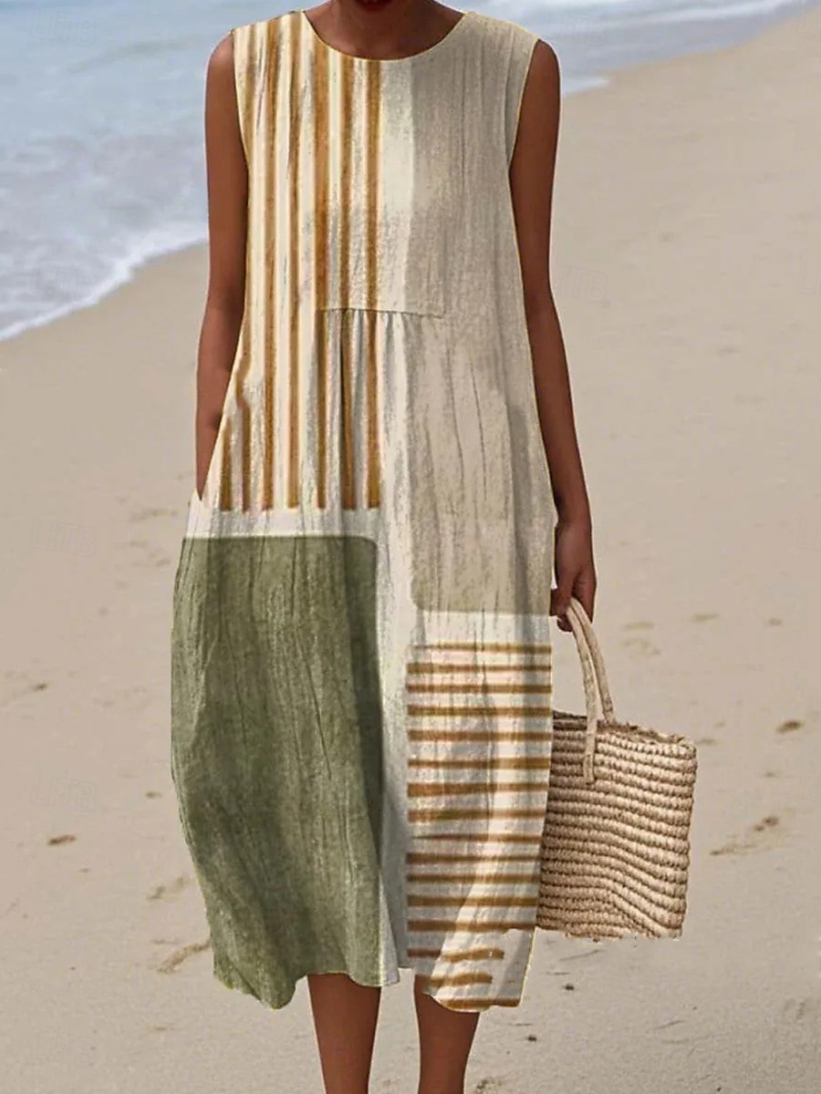 Femmes Robe Midi Robe d'Été Vacances Occasionnel Boho Sortir Fleuri Graphique Sans manches Col Rond Blanche Bleu Vert Kaki Été Printemps de 2025 ? $28.99 –P3
